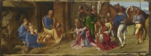 Giorgione The Adoration of the Kings, 1506-7, Oil on poplar, 29.8 × 81.3 cm, National Gallery London